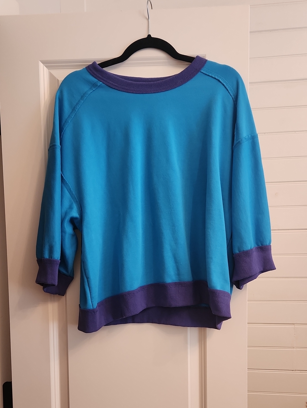 Amazon Blue Boxy Sweatshirt with Purple Trim